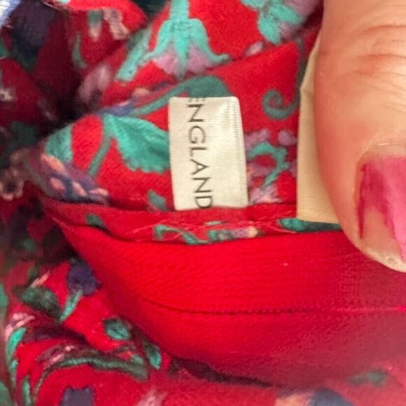 Vintage Jenny Mcdowell Girls Floral Dress Red Blue Velvet Button England Size 6 - Picture 9 of 11